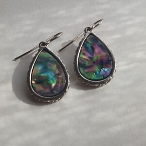 Silver Teardrop Earrings with Iridescent Accents